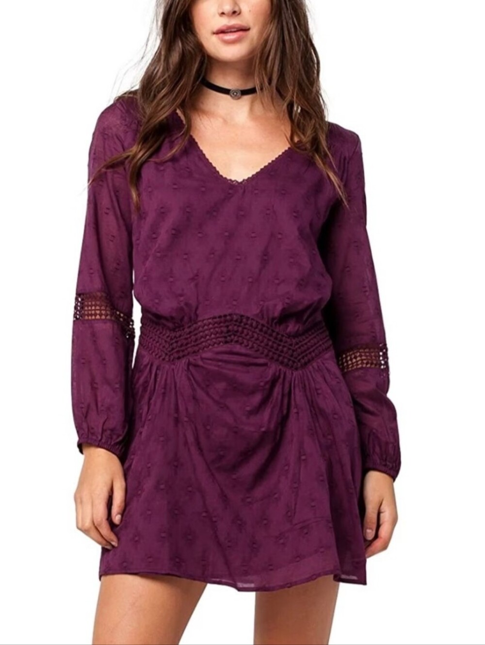 Roxy Junior Women's Plum Cali Stars V-Neck Long Sleeve Dress Size L